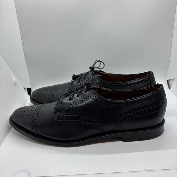 10.5 ALLEN EDMONDS SANFORD Men's Cap Toe Shoes Derby Black Leather - Picture 7 of 13